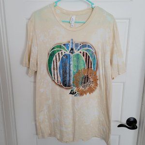 Bleach Washed Screen Printed Fall Pumpkin Graphic Tee
